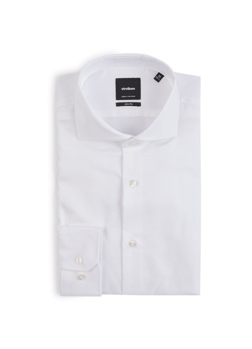 Strellson Sereno slim fit overhemd met wide spread-kraag - voorkant wit