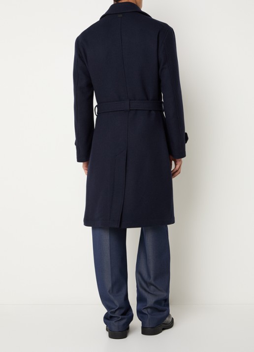 Strellson The 3.0 trenchcoat in wolblend met steekzakken  - achterkant 2 donkerblauw