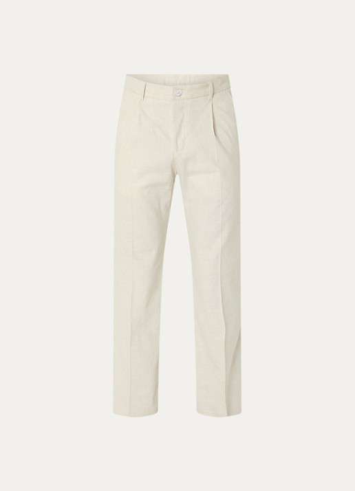 Strellson Tomeo straight fit pantalon in linnenblend - voorkant 2 beige