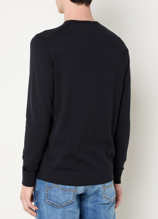 Strellson Vincent fijngebreide pullover met ronde hals - achterkant donkerblauw