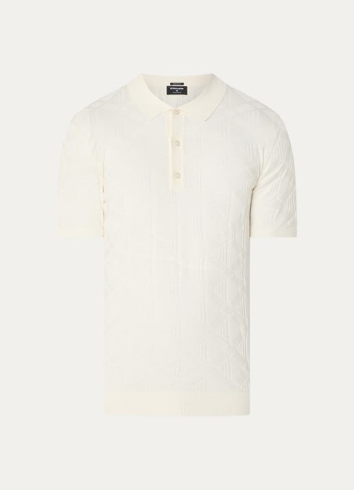 Strellson Vincent regular fit polo met ruitdessin - voorkant beige
