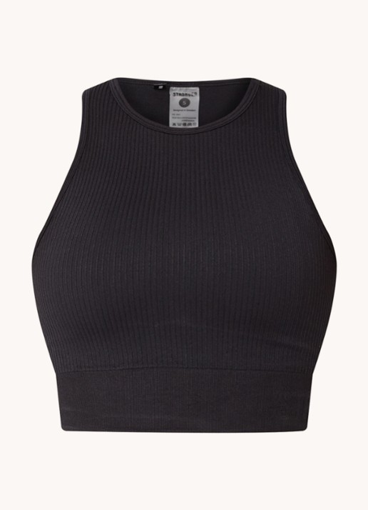 STRONGER Embrace cropped trainingstop met ribstructuur - voorkant zwart