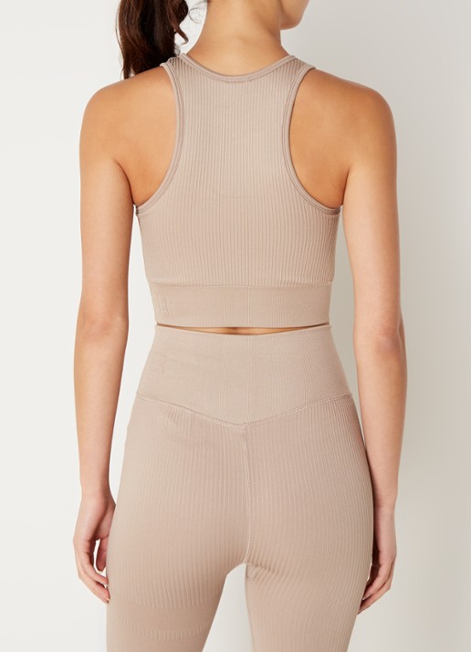 STRONGER Embrace cropped trainingstop met ribstructuur - achterkant 2 taupe