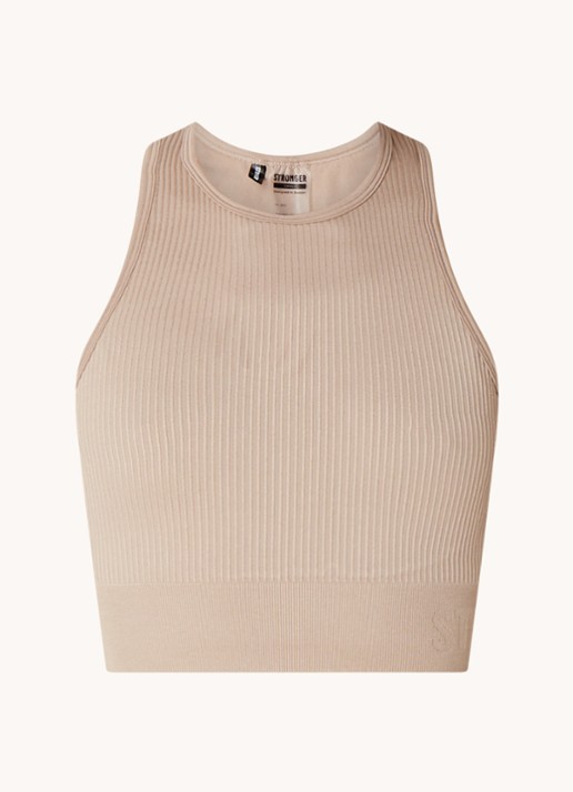 STRONGER Embrace cropped trainingstop met ribstructuur - voorkant 3 taupe