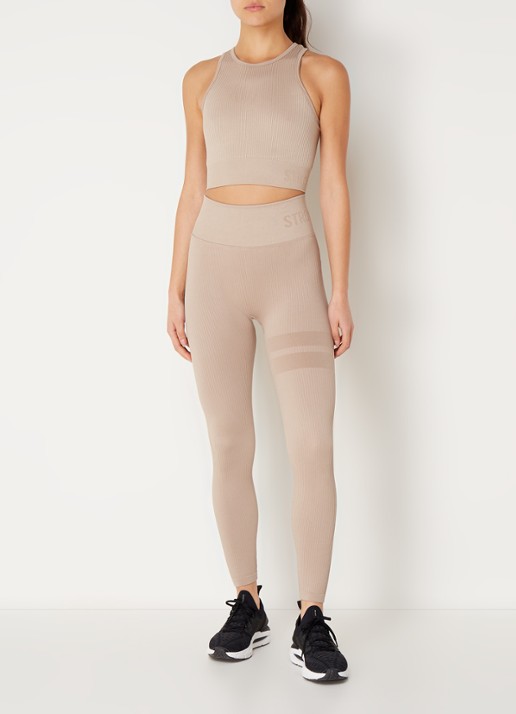 STRONGER Embrace cropped trainingstop met ribstructuur - voorkant 4 taupe