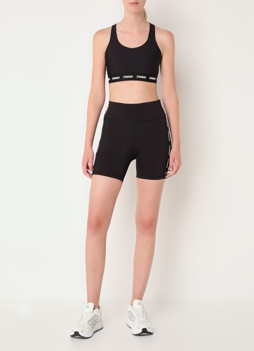 STRONGER Rise sport bh met medium support en logoband - voorkant 3 zwart