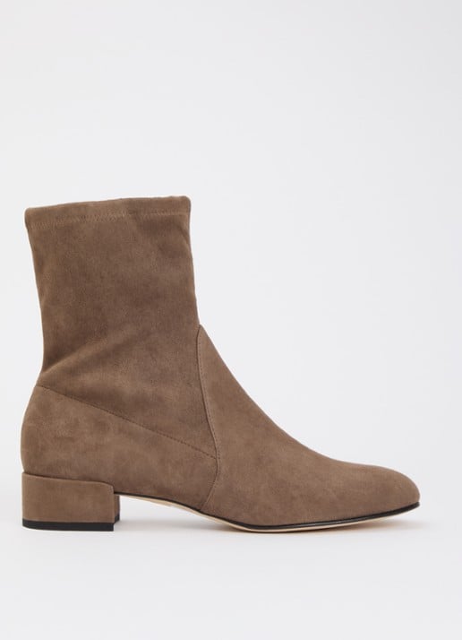 Stuart Weitzman Bacari enkellaarsje van suède - voorkant lichtbruin