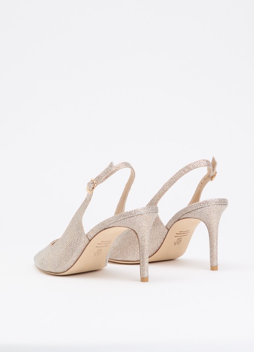 Stuart Weitzman Power 75 slingback met mesh en glitter - achterkant 4 zilver