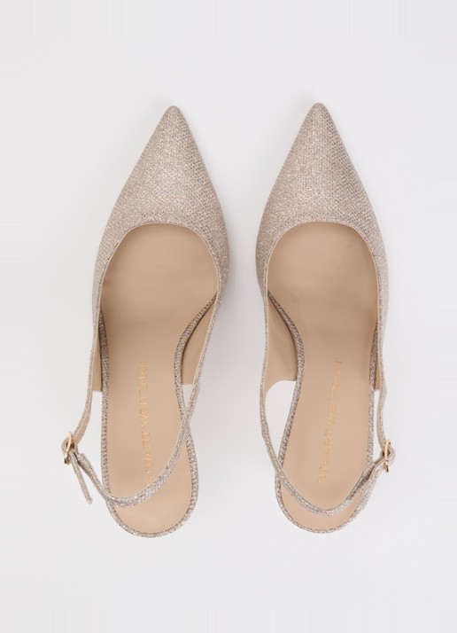 Stuart Weitzman Power 75 slingback met mesh en glitter - detail 2 zilver