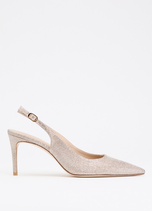 Stuart Weitzman Power 75 slingback met mesh en glitter