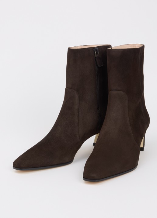 Stuart Weitzman Stassi Zip enkellaarsje van suède - detail 2 donkerbruin
