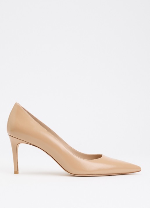 Stuart Weitzman Stuart Power 75 pump van kalfsleer - voorkant camel