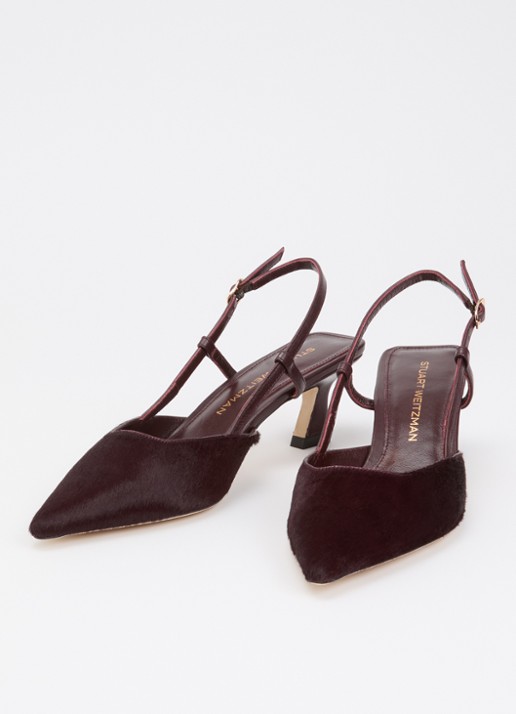 Stuart Weitzman Vinnie 50 slingback van suède met details van leer - detail 3 bordeauxrood