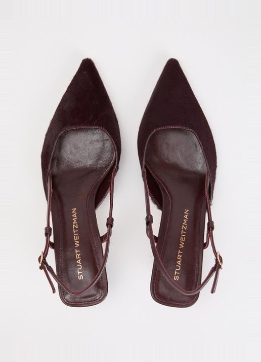 Stuart Weitzman Vinnie 50 slingback van suède met details van leer - detail 4 bordeauxrood