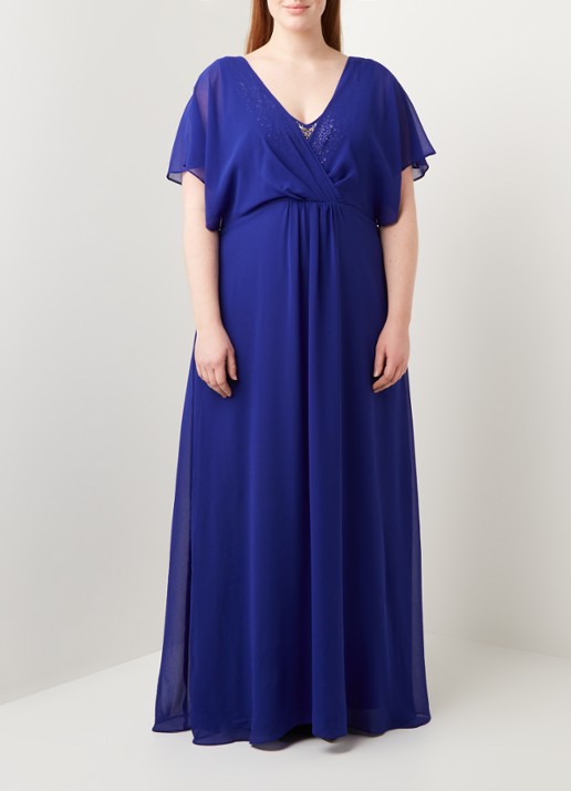 Studio 8 Albertina maxi jurk met pailletten - voorkant 3 kobaltblauw