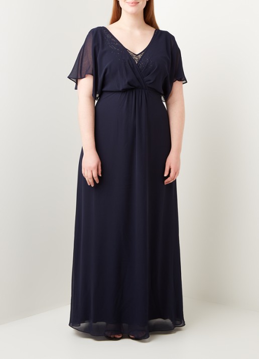 Studio 8 Albertina maxi jurk van chiffon met vlindermouw en pailletten - voorkant 3 blauw