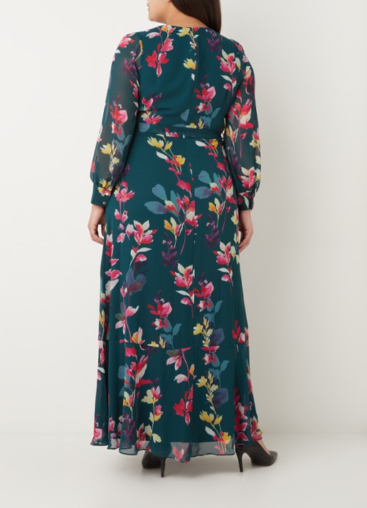 Studio 8 Milana maxi jurk met strikceintuur en bloemenprint - achterkant 4 donkergroen