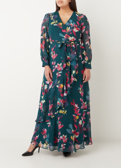 Studio 8 Milana maxi jurk met strikceintuur en bloemenprint - detail 3 donkergroen