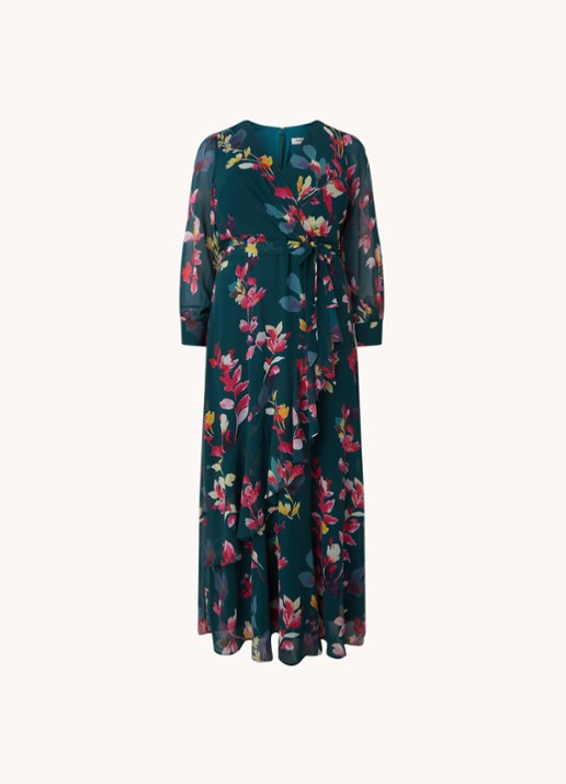 Studio 8 Milana maxi jurk met strikceintuur en bloemenprint - voorkant donkergroen