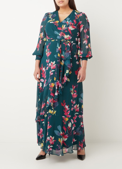 Studio 8 Milana maxi jurk met strikceintuur en bloemenprint - voorkant 2 donkergroen