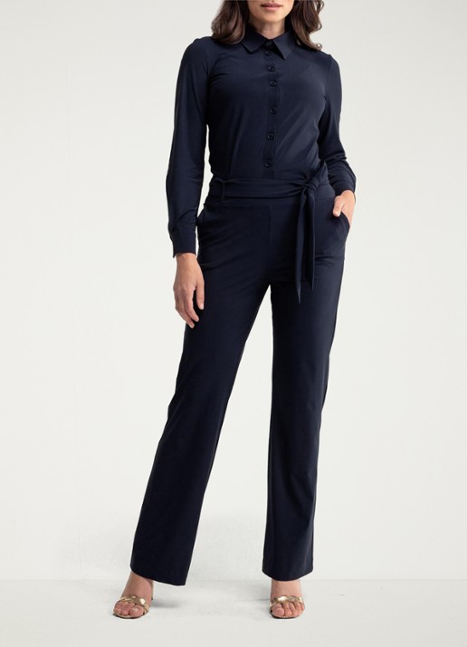 Studio Anneloes Angel straight fit jumpsuit met strikceintuur - voorkant 5 zwart