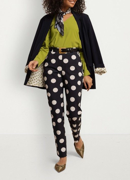 Studio Anneloes Anne high waist slim fit broek met stippenprint - voorkant 3 blauw