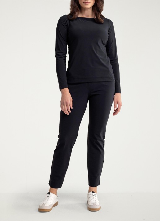 Studio Anneloes Anne mid waist cropped tapered fit pantalon met steekzakken - voorkant 5 zwart