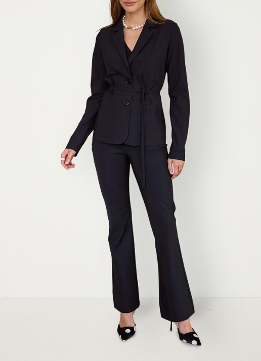 Studio Anneloes Blazer met strikceintuur en paspelzakken - voorkant 3 zwart