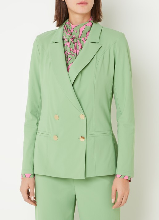 Studio Anneloes Blues Bonded double-breasted blazer van travelstof - detail lichtgroen