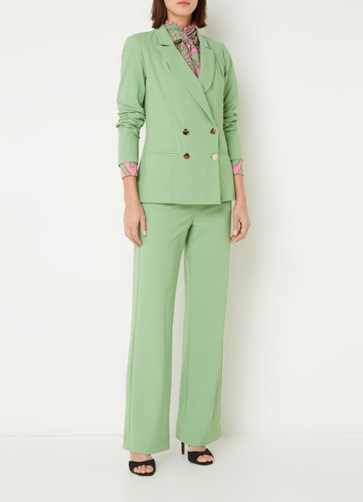 Studio Anneloes Blues Bonded double-breasted blazer van travelstof - voorkant 3 lichtgroen