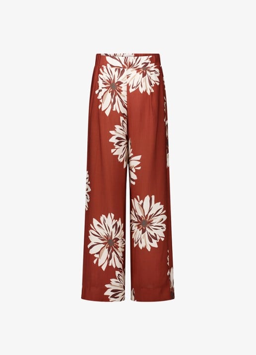 Studio Anneloes Bruce high waist wide fit palazzo broek met bloemenprint - voorkant roestbruin