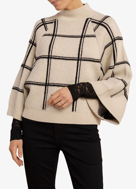 Studio Anneloes Cecile fijngebreide pullover met ruit dessin - detail 2 beige