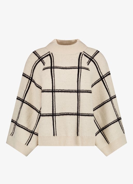 Studio Anneloes Cecile fijngebreide pullover met ruit dessin - voorkant 3 beige
