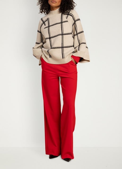 Studio Anneloes Cecile fijngebreide pullover met ruit dessin - voorkant 4 beige