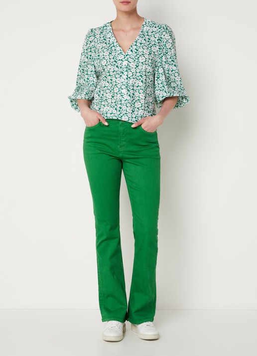 Studio Anneloes Cher blouse van travelstof met bloemenprint - voorkant 2 groen