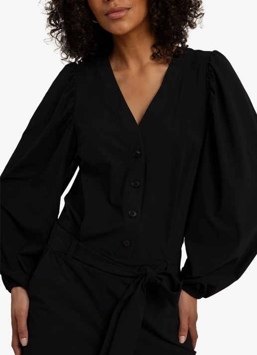 Studio Anneloes Cherie straight fit jumpsuit met strikceintuur - voorkant 4 zwart