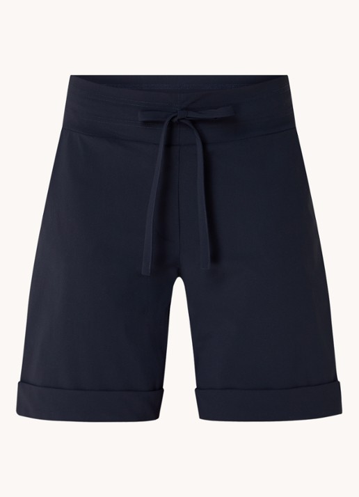 Studio Anneloes City mid waist wide fit korte broek van travelstof - voorkant 3 donkerblauw