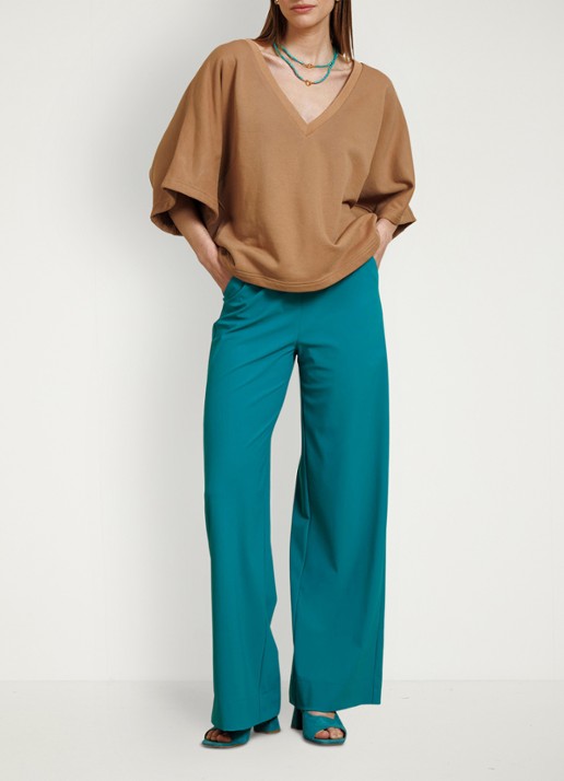 Studio Anneloes Costa sweatvest met V-hals - voorkant 4 camel