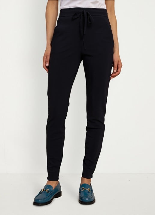 Studio Anneloes Downstairs high waist slim fit pantalon met trekkoord - detail 3 donkerblauw