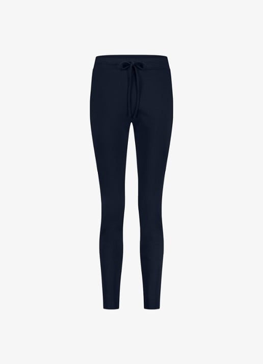 Studio Anneloes Downstairs high waist slim fit pantalon met trekkoord - voorkant donkerblauw