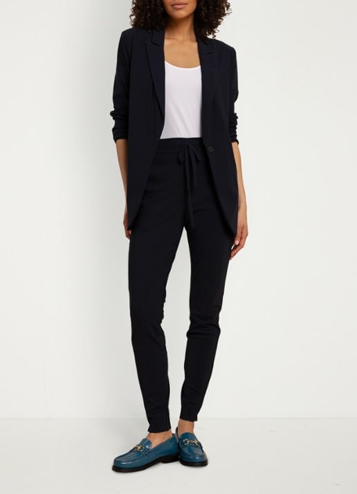 Studio Anneloes Downstairs high waist slim fit pantalon met trekkoord - voorkant 2 donkerblauw