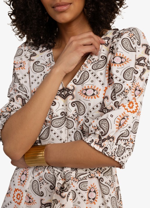 Studio Anneloes Emira maxi jurk met pofmouw en strikceintuur - detail creme
