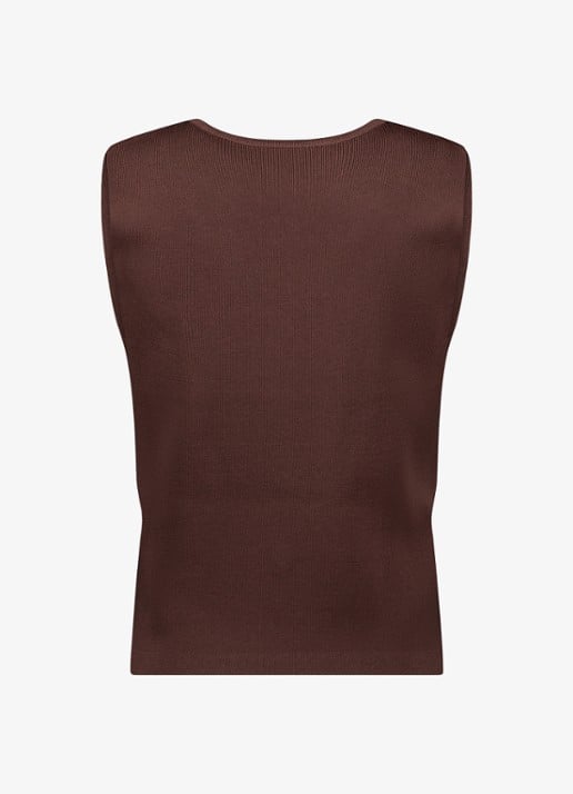 Studio Anneloes Fenna ribgebreide gilet met sierknopen  - achterkant 3 bruin