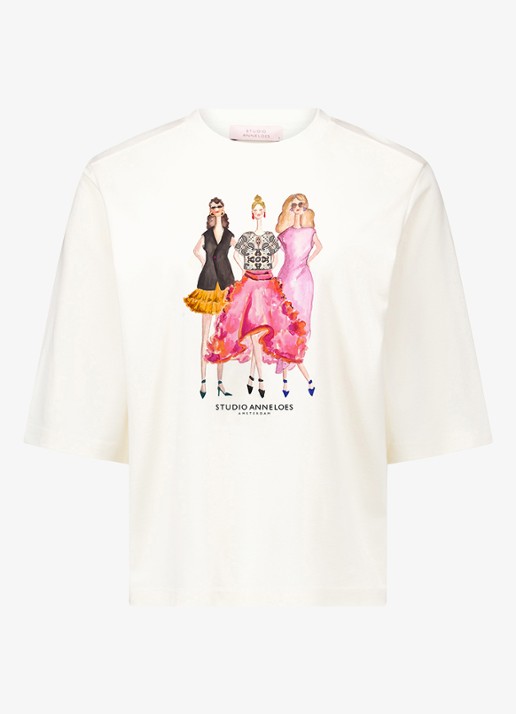Studio Anneloes Fiore Anniversary T-shirt met print - voorkant beige