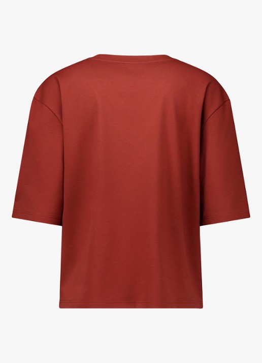 Studio Anneloes Fiore T-shirt met V-hals - detail 2 roestbruin