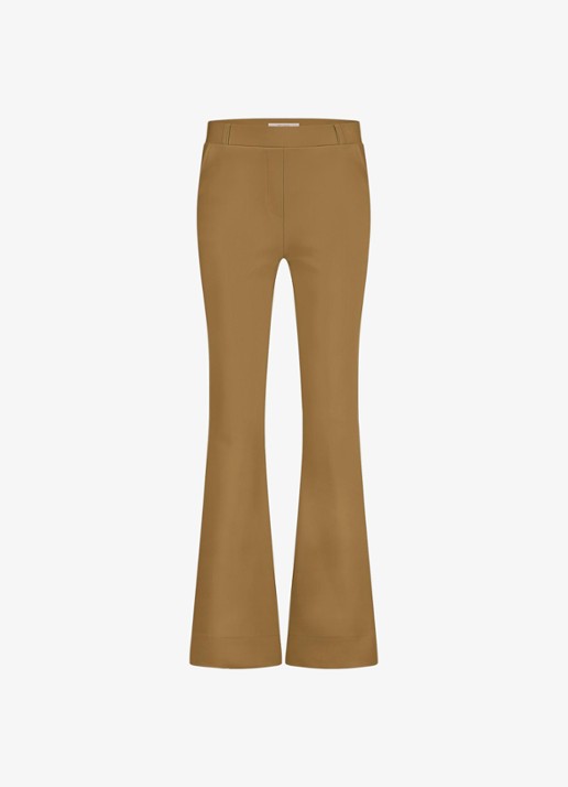 Studio Anneloes Flair mid waist flared fit pantalon van travelstof - voorkant 2 okergeel
