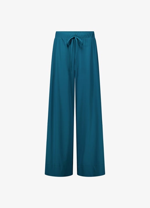 Studio Anneloes Grace high waist wide fit palazzo broek met trekkoord - voorkant zeegroen
