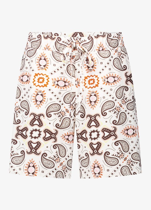 Studio Anneloes Grayden high waist wide fit korte broek met elastische band en print - voorkant 2 creme