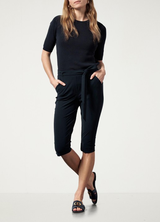 Studio Anneloes Hanna mid waist slim fit cropped broek van travelstof - voorkant 3 donkerblauw