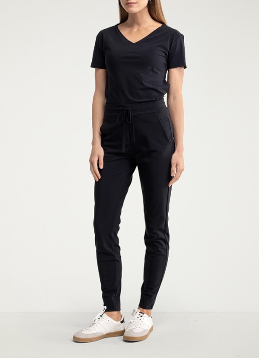 Studio Anneloes High waist tapered fit joggingbroek met steekzakken - voorkant 3 zwart
